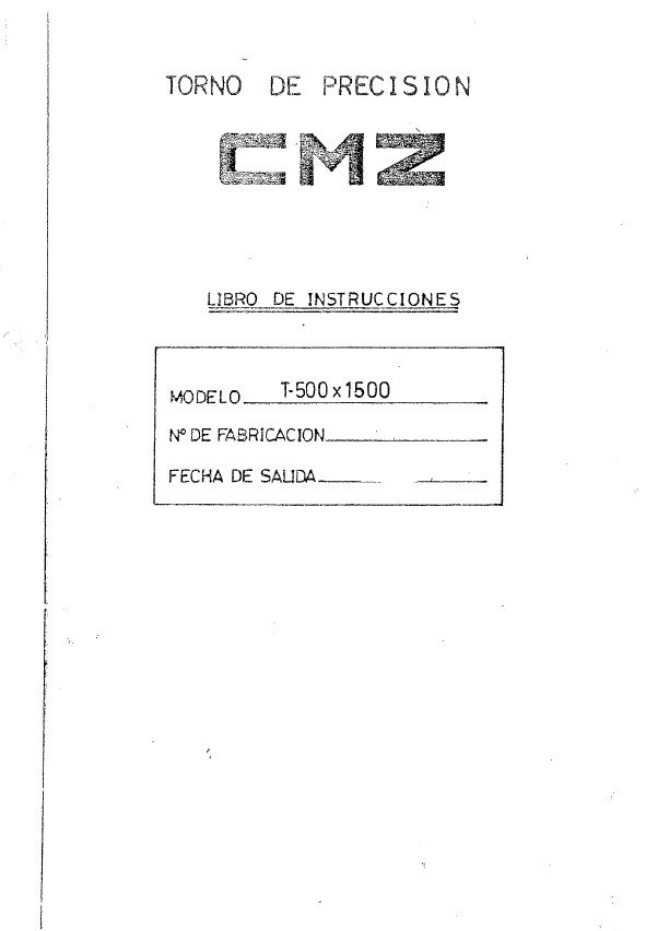 CMZ mod. T500-2 Manual de instrucciones CMZ T500 | Torno paralelo