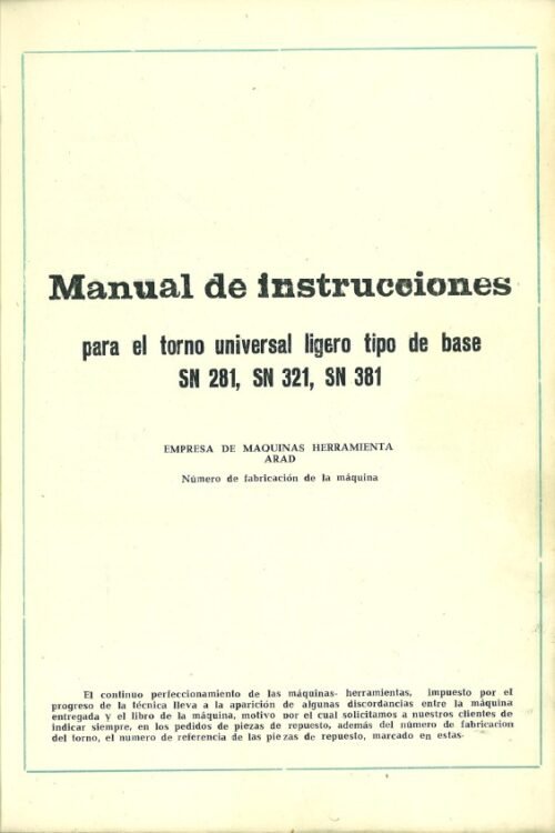 Manual de instrucciones CONTI SN 281 SN321 SN381 | Torno paralelo