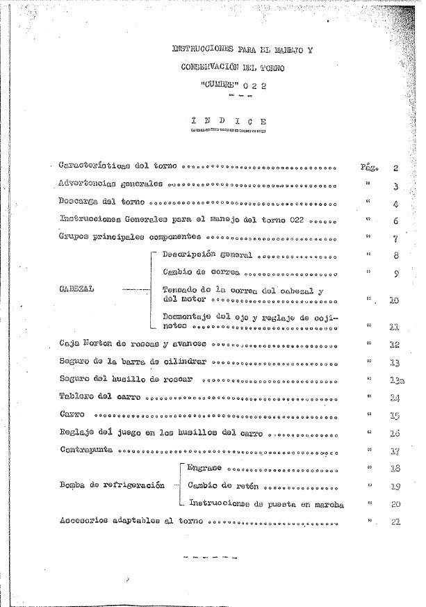 Manual de instrucciones CUMBRE 22 | Torno paralelo