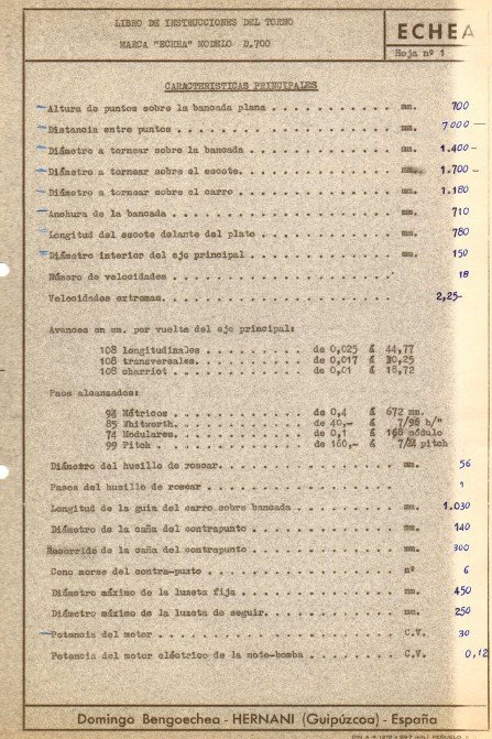 Echea mod. 1400-7000-2 Manual de instrucciones ECHEA DN 700 | Torno paralelo
