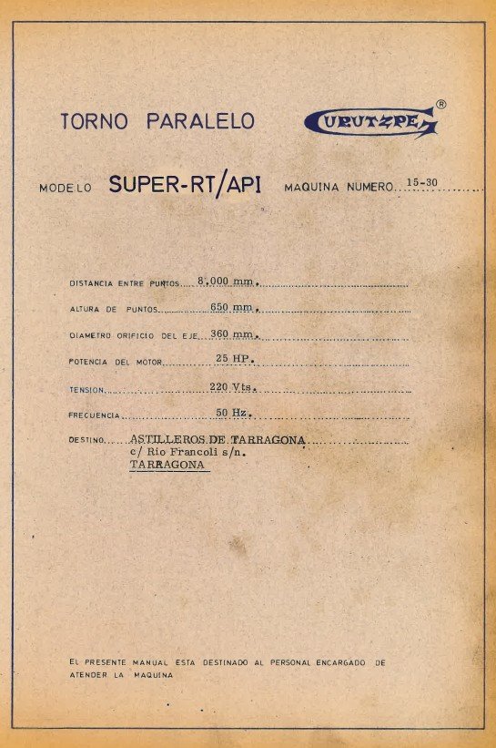 Manual de instrucciones GURUTZPE SUPER RT API | Torno paralelo