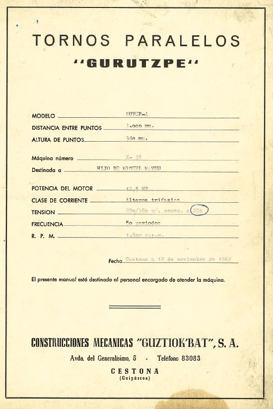 Manual de instrucciones GURUTZPE SUPER A | Torno paralelo