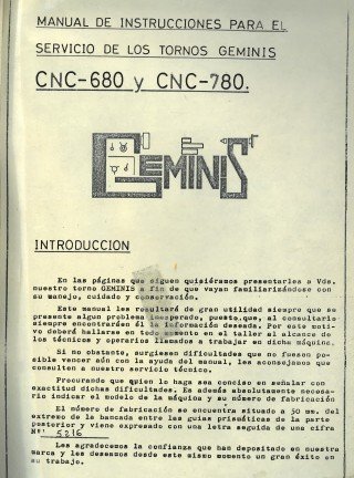 Manual de instrucciones GEMINIS CNC 680-780 | Torno paralelo