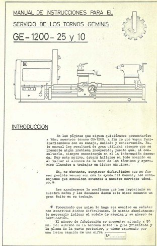 Manual de instrucciones GEMINIS GE 1200 25 | Torno paralelo