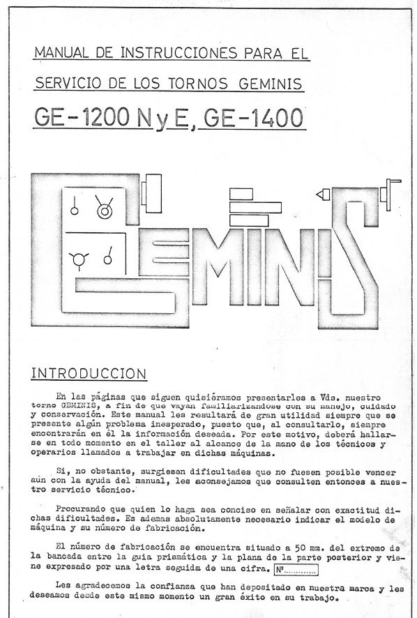 Manual de instrucciones GEMINIS GE 1200 GE 1400 | Torno paralelo