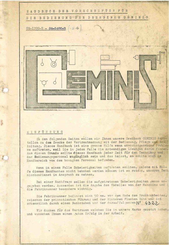 Manual de instrucciones GEMINIS GE 1200 S GE 1400 S | Torno paralelo