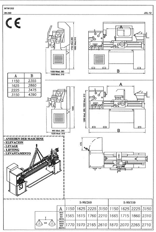 Pinacho mod. S90 260- S90 310-2 Manual de instrucciones Pinacho S90/310 | Torno paralelo