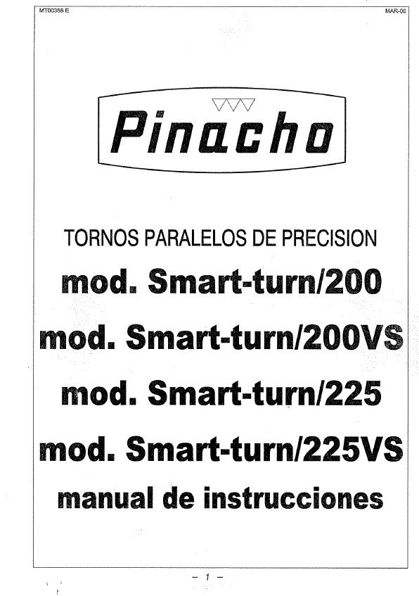 SMART 200_225-2 Manual de instrucciones Pinacho Smart Turn 200/ 200vs / 225 / 225vs | Torno paralelo