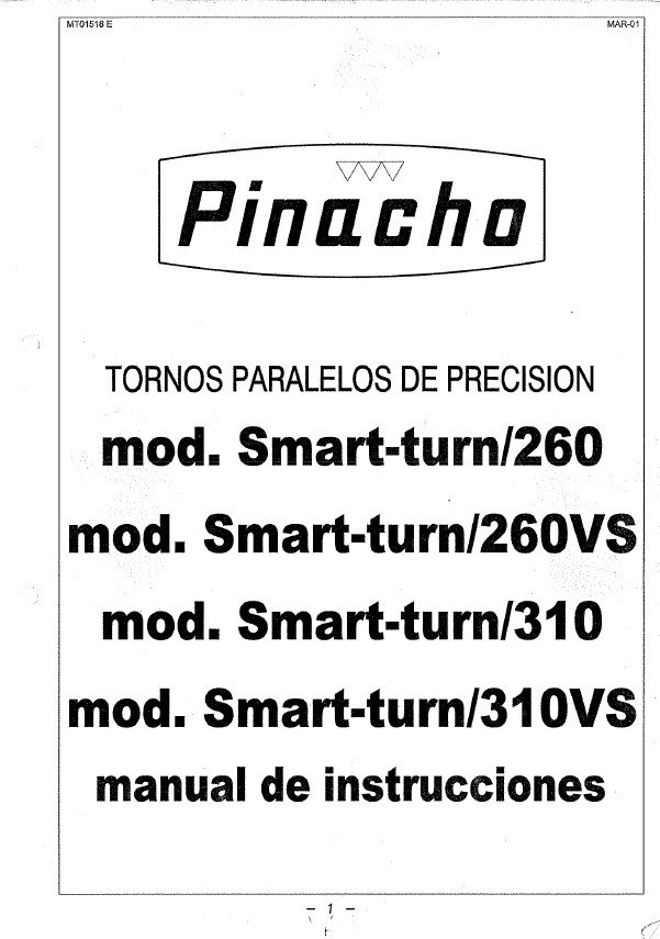Manual de instrucciones Pinacho Smart Turn 260 / 260VS / 310 / 310VS Smart Turn | Torno paralelo