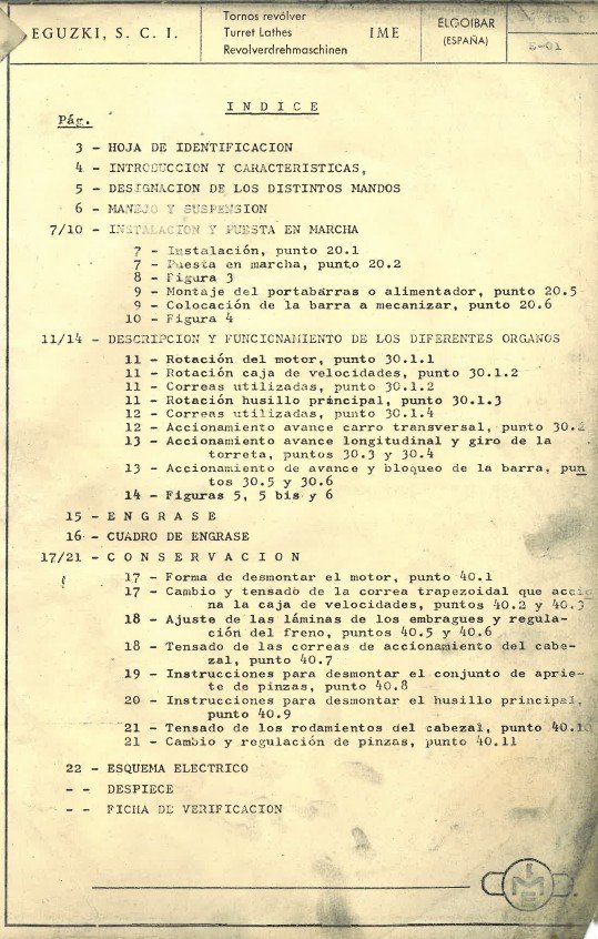 Manual de instrucciones EGUZKI TR | Torno Revolver