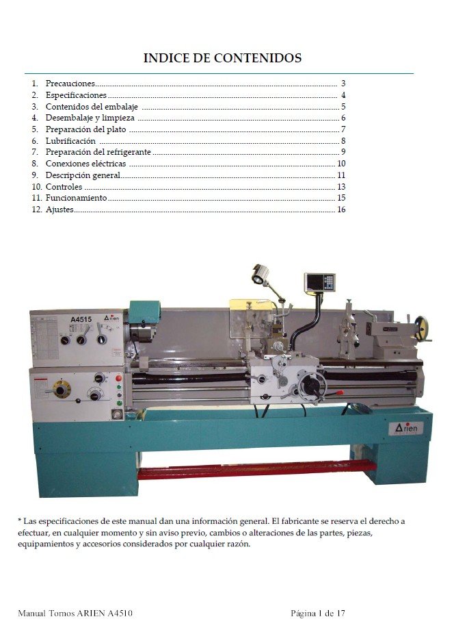 Torno Arien mod. 312-3 Manual de instrucciones ARIEN 312 | Torno paralelo