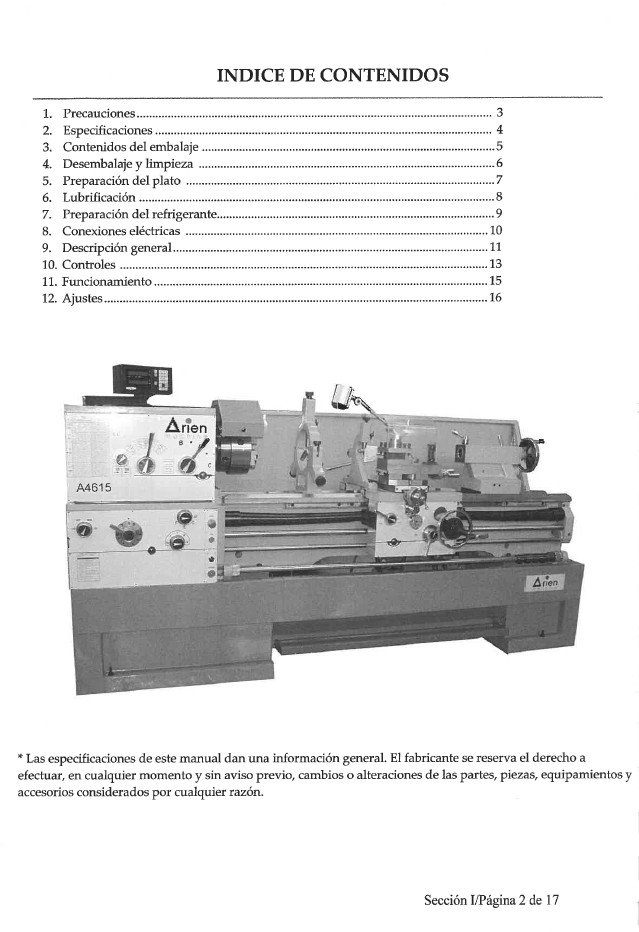 Torno Arien mod. 336-3 Manual de instrucciones ARIEN 336 | Torno paralelo
