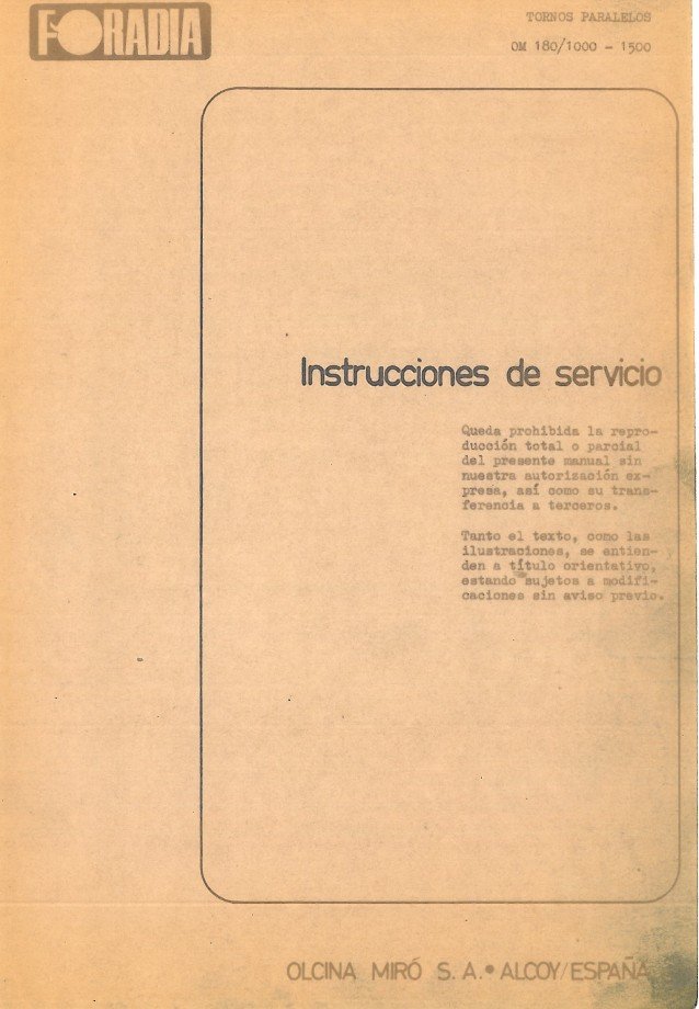 Tornos Foradia-2 Manual de instrucciones FORADIA OM 180/1000 - 1500 | Torno paralelo