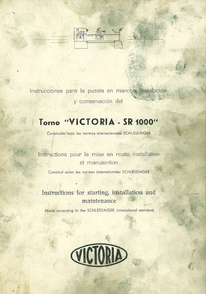 Victoria mod. SR 1000-1200-2 Manual de instrucciones VICTORIA SR 1000-1200 | Torno paralelo