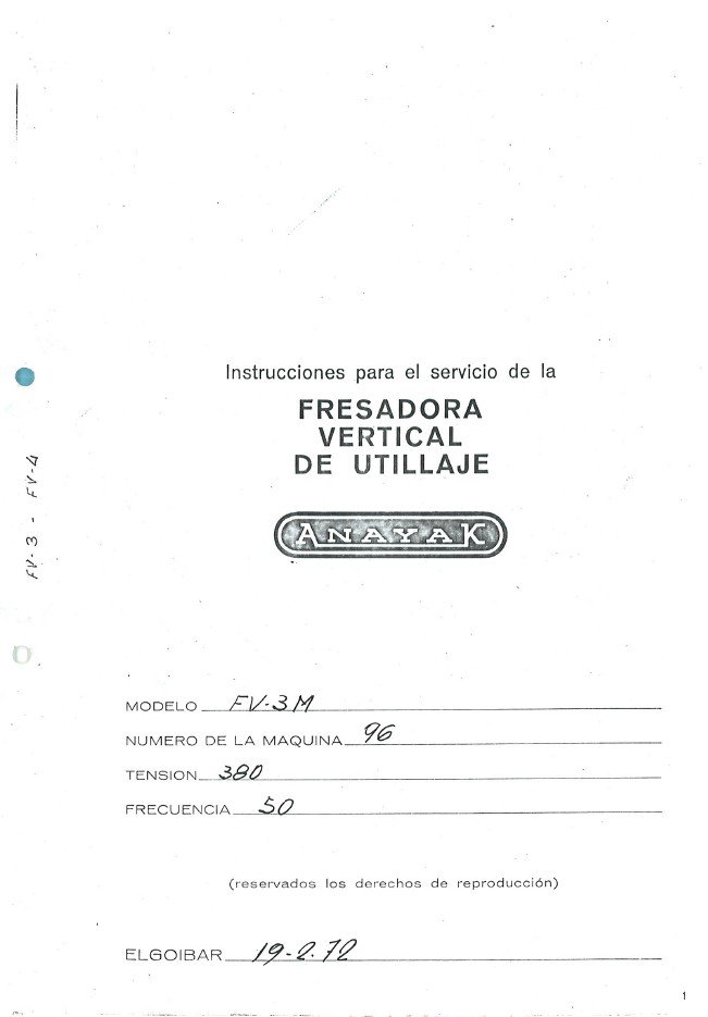 Manual de instrucciones Fresadora ANAYAK FV-3 M