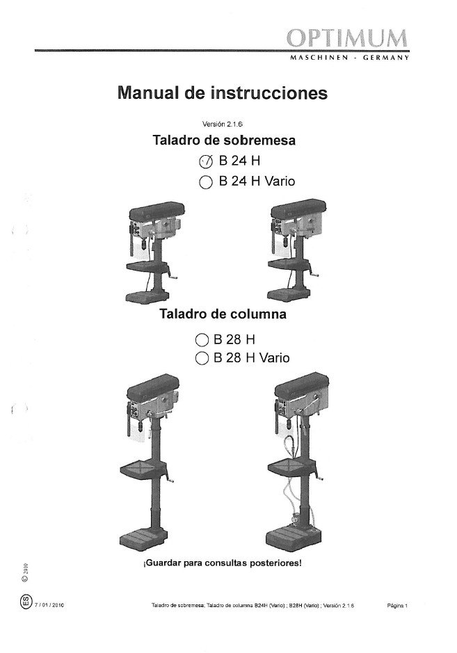Manual Taladro OPTIMUM B 24 H