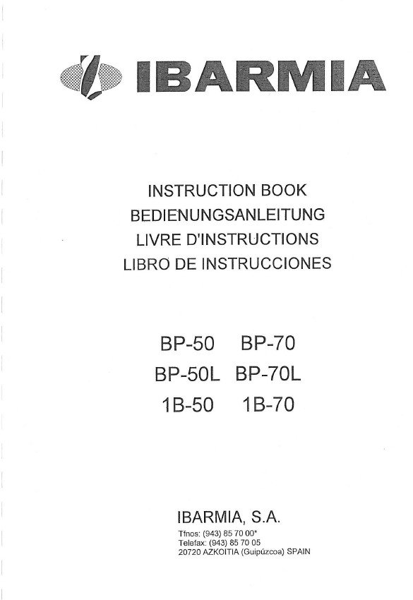 Manual Taladro IBARMIA BP 50-70 / BP 50L-70L / 1B 50-70