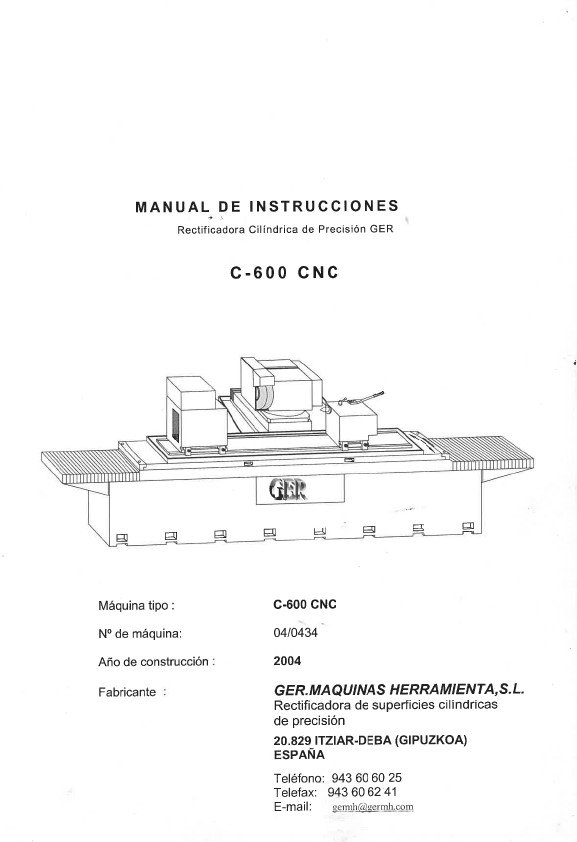 Manual de instrucciones GER C-600 CNC | Rectificadora