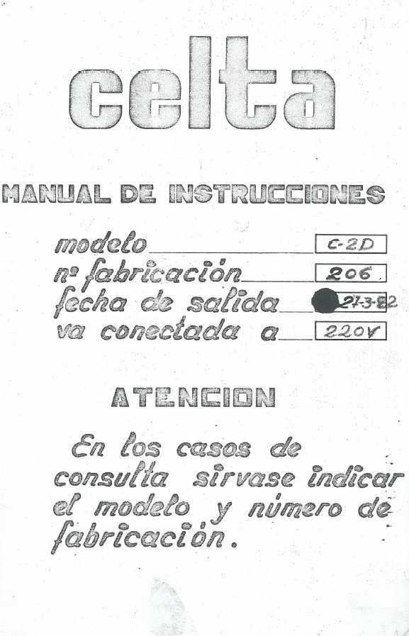 C2D-2 Manual Talladora CELTA C2D