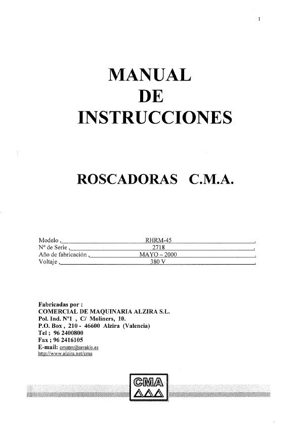 Manual de instrucciones CMA RHRM-45 | Roscadora