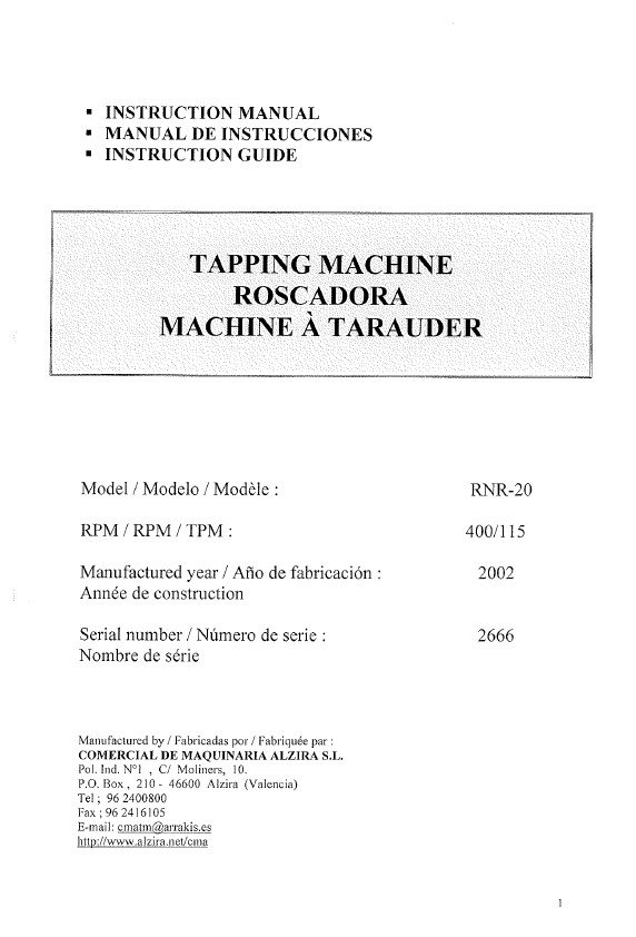 CMA mod. RNR-20-2 Manual de instrucciones CMA RNR-20 | Roscadora