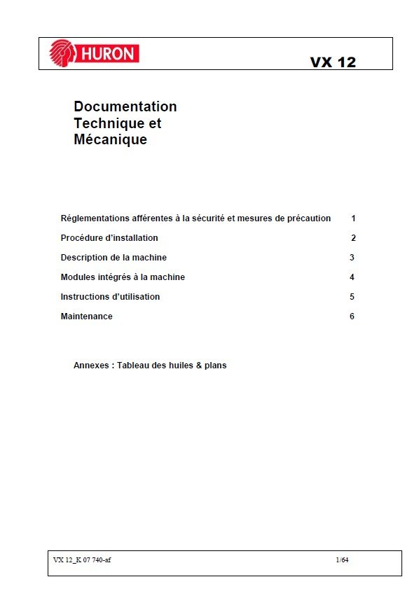 Centro mecanizado Huron VX12-3 Manual de instrucciones Centro de Mecanizado HURON VX-12