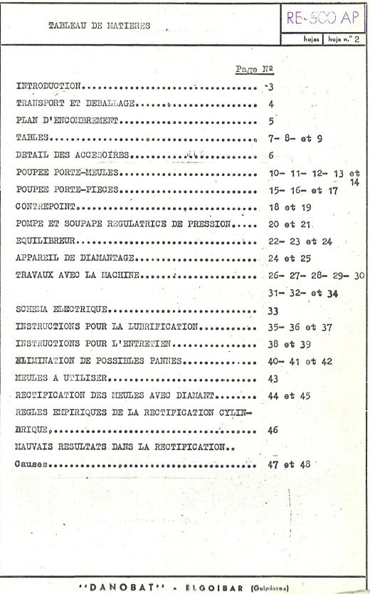 Manual de instrucciones DANOBAT RE-500-AP | Rectificadoras