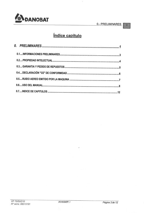 Danobat mod. VP 70-50-210-3 Manual Sierra DANOBAT VP 70-50-10
