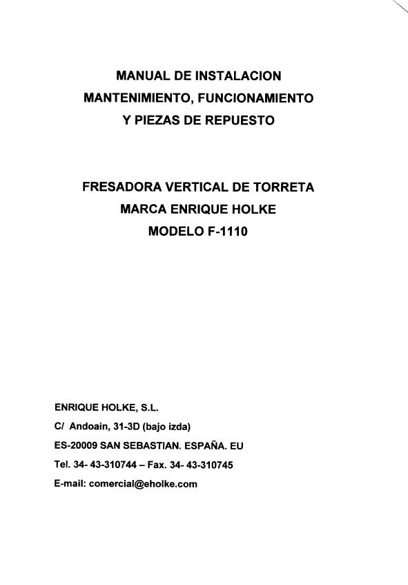 Manual de instrucciones Fresadora HOLKE F-1110