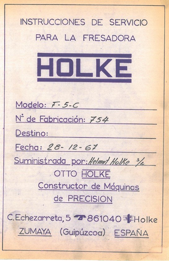 Manual de instrucciones Fresadora HOLKE F-5C