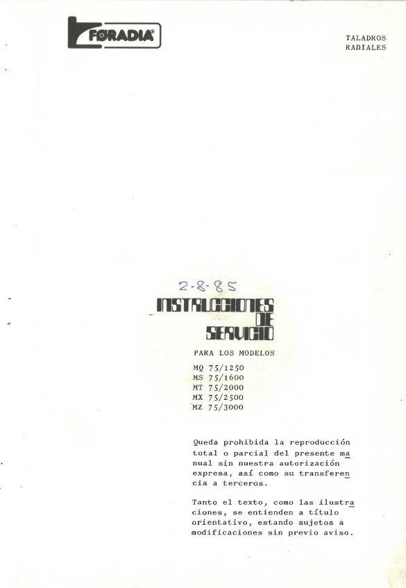 FORADIA MT 75-3 Manual Taladro FORADIA MT 75