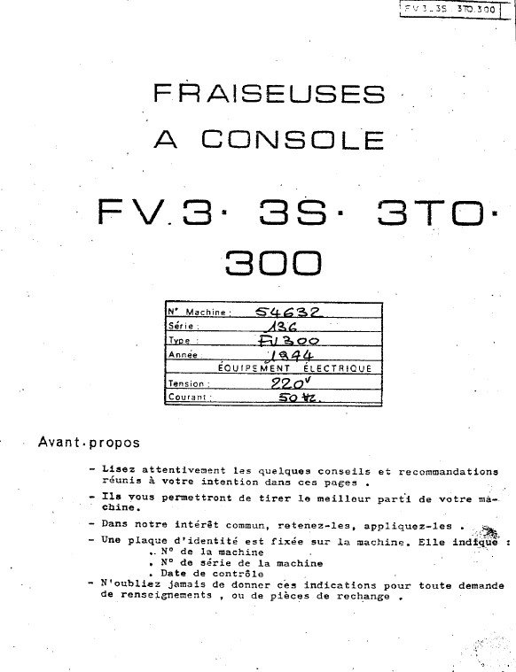FV 300E-2 Manual de instrucciones Fresadora VERNIER FV3