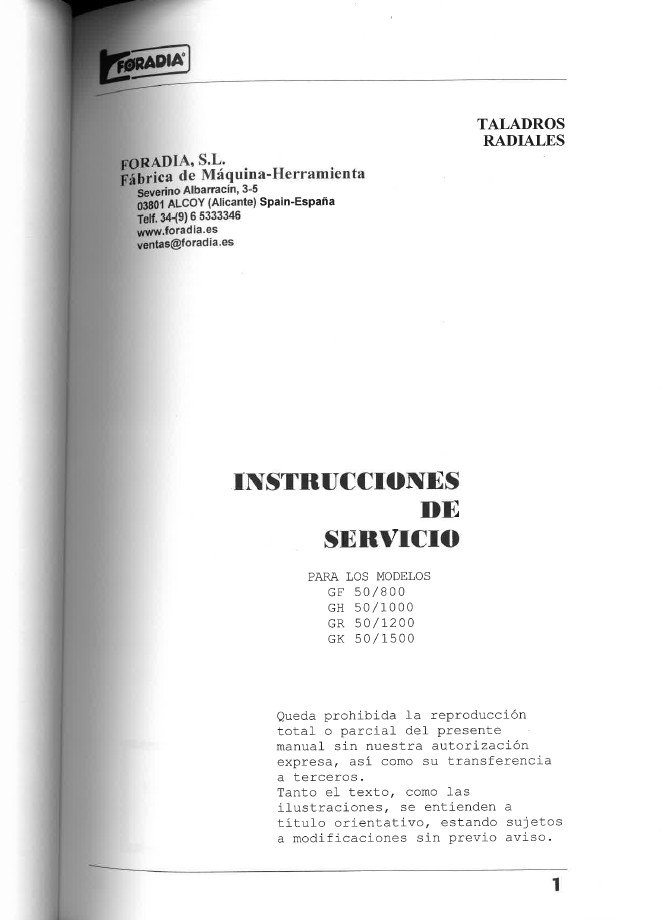 Lista de piezas Taladro FORADIA Los modelos GK y GR