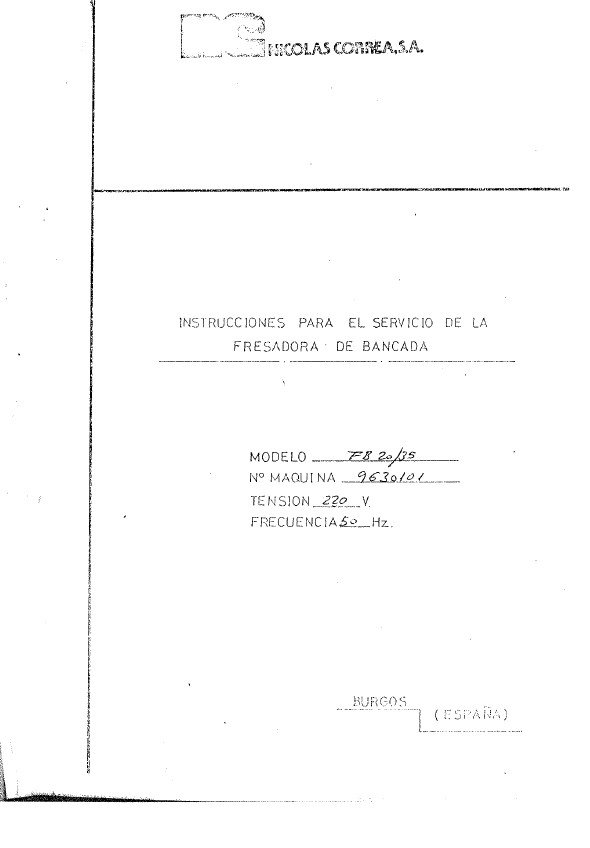 Manual de instrucciones Fresadora NICOLAS CORREA FB