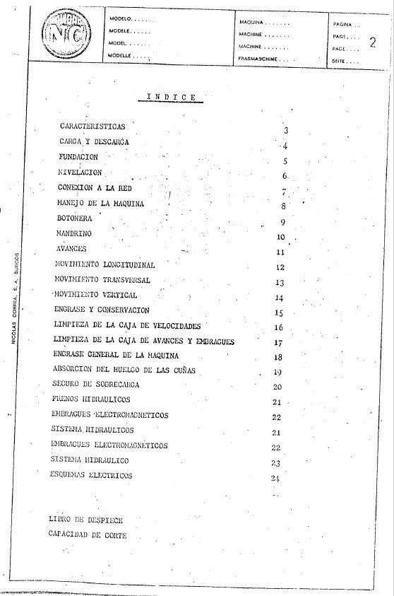 Manual de instrucciones Fresadora NICOLAS CORREA FB