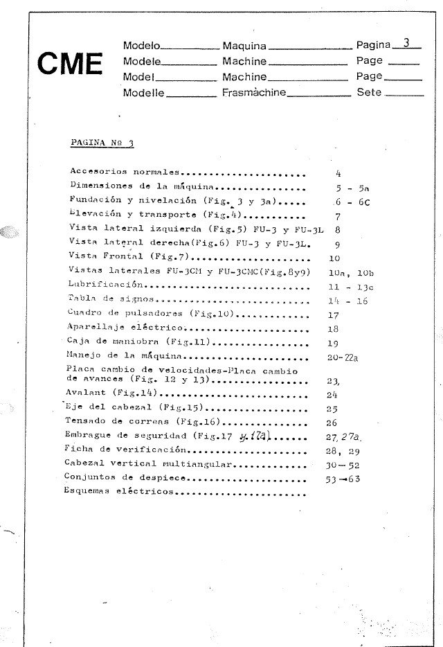 Fresadora CME FU3-L 3CMC-3LCM-3LCMC-3 Manual de instrucciones Fresadora CME FU3-L, 3CMC, 3LCM, 3LCMC