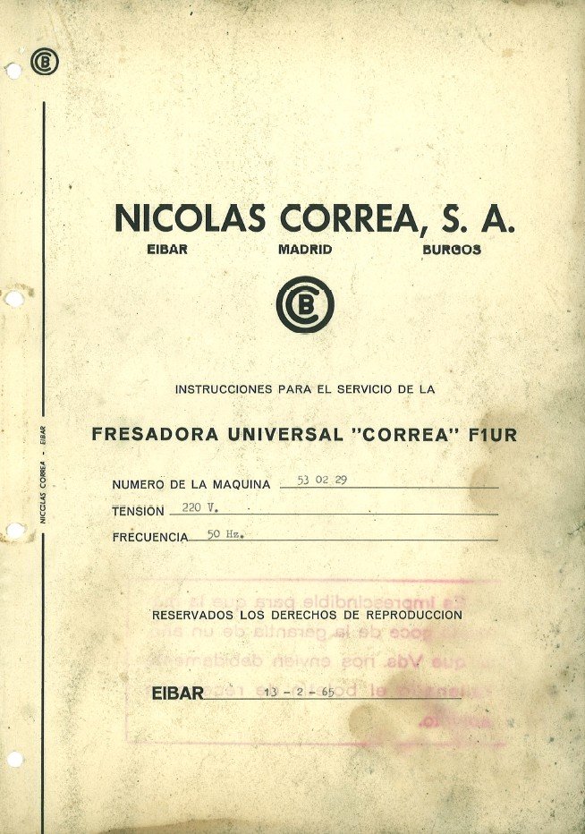 Manual de instrucciones Fresadora NICOLAS CORREA F1UR