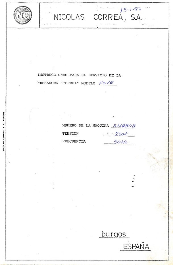 Manual de instrucciones Fresadora NICOLAS CORREA F2VE