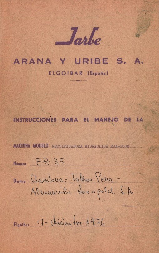 Manual de instrucciones JARBE E-R-35 | Rectifica cilindrica