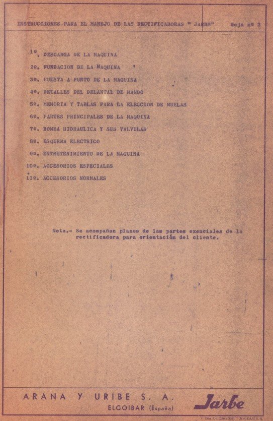 Manual de instrucciones JARBE E-R-35 | Rectifica cilindrica