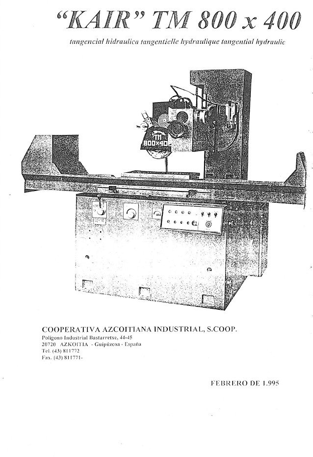 Manual de instrucciones KAIR TM-800x400 | Rectificadora