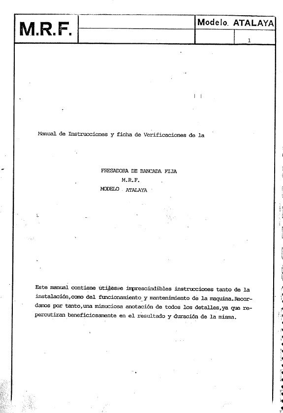 Manual de instrucciones Fresadora MRF Atalaya
