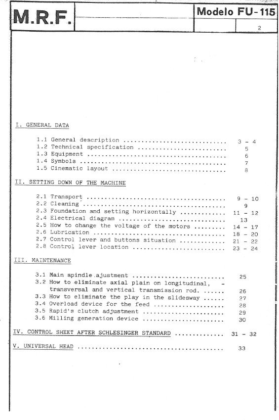 Manual de instrucciones Fresadora MRF FU-115