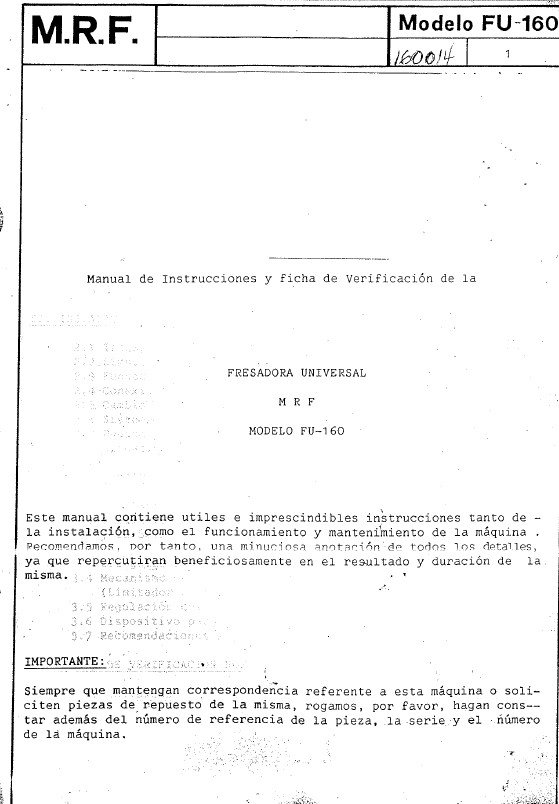 Manual de instrucciones Fresadora MRF FU-160