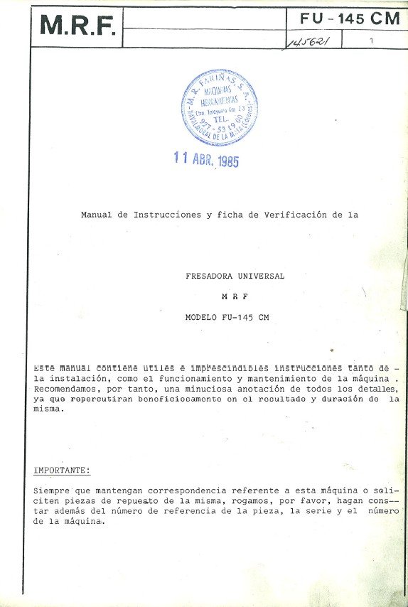 Manual de instrucciones Fresadora MRF 145 CM