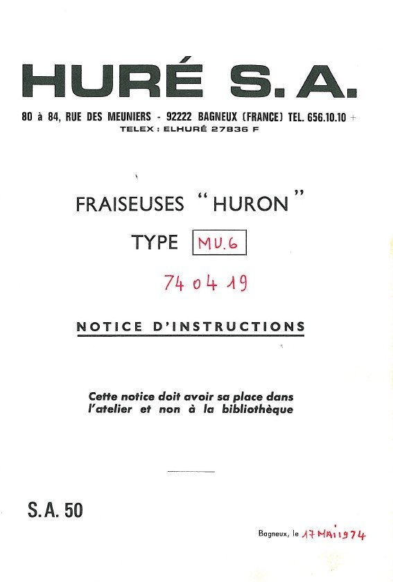 Manual de instrucciones Fresadora HURÓN MU-6