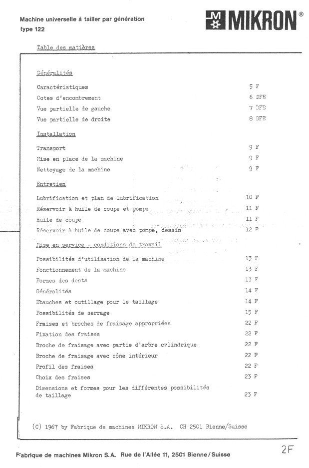 Manual Talladora MIKRON 122