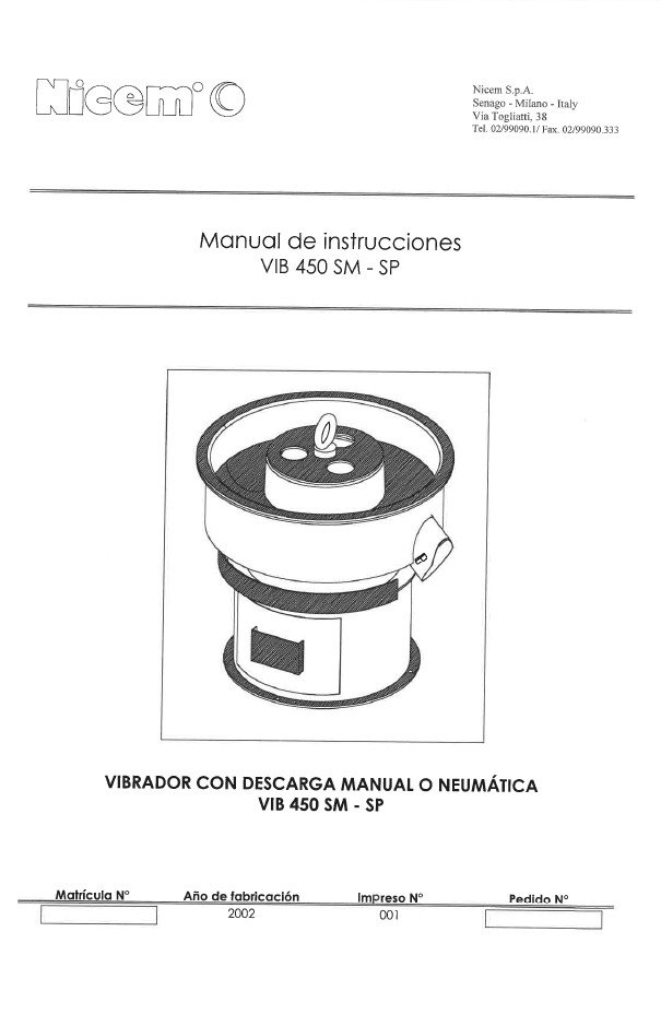 Nicem mod. VIB 450 SM-SP-2 Manual Vibrador NICEMO VIB 450 SM-SP