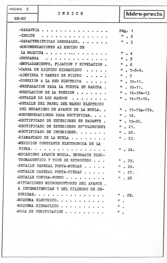 Manual de instrucciones HIDRO-PRECIS RE-100 | Rectificadora cilindrica