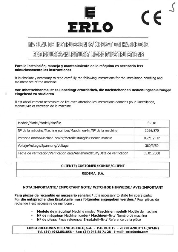 Manual Taladro ERLO SR TM-18